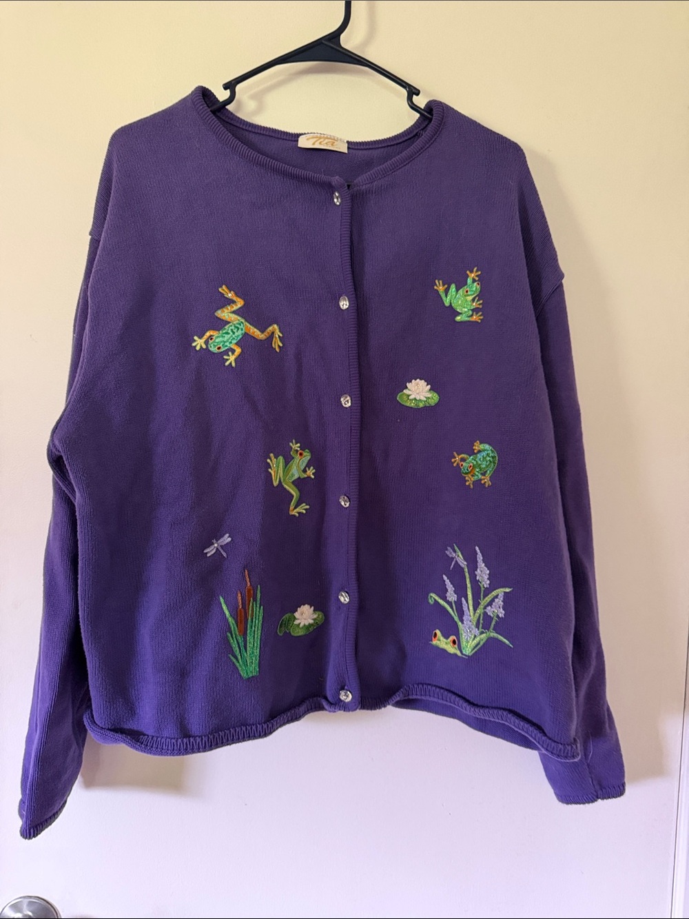 Tiannl Purple Frog Motif Button Cardigan